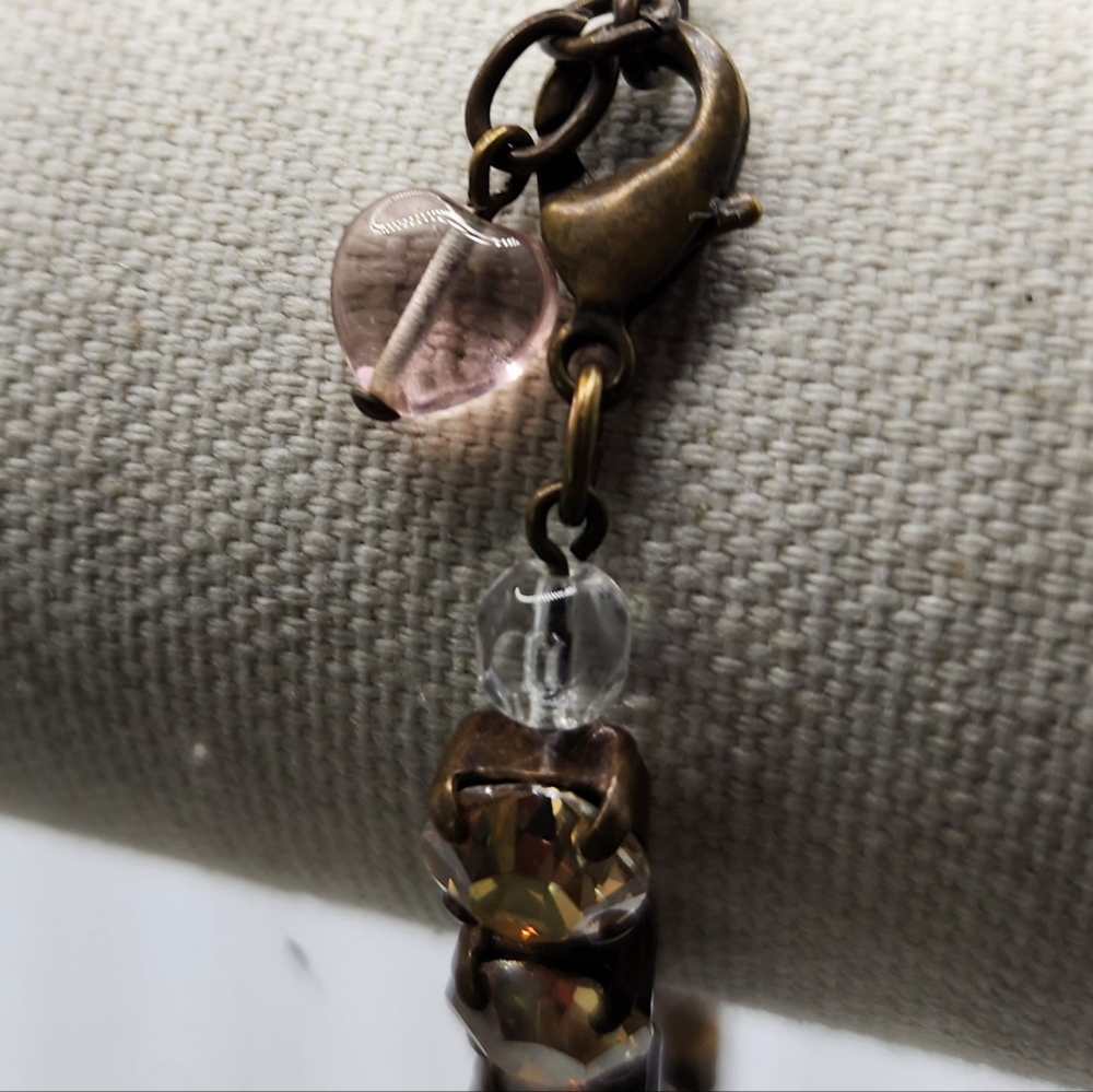 Sabika bracelet Gold Tone Rhinestones Bronze tone Lobster Clasp 6.5" 1" Extender - Picture 4 of 8